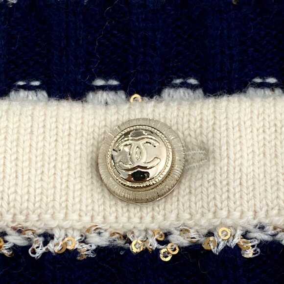 Chanel Colorblock Striped Sequin Cashmere V-Neck Long Sleeve Knit Cardigan - Picture 6 of 8